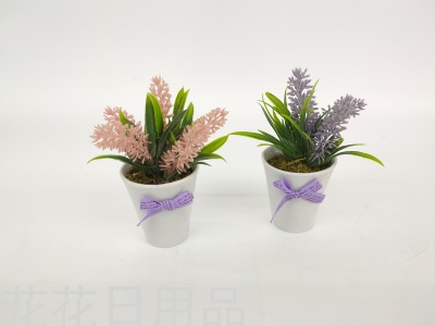 Artificial/Fake Flower Small Ceramic Basin Lavender Bonsai Decoration Living Room Bedroom Dining Table and So on