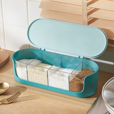 H01-138 Seasoning Box Set Household Kitchen Utensils Salt, Sugar, and Monosodium Glutamate Four-Grid Storage Integrated Multi-Grid Spice Box Seasoning Box