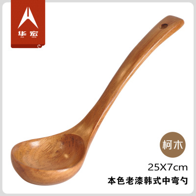 Factory Wholesale Wooden Spoon Old Paint Wooden Spoon Solid Wood Porridge Spoon Cormu Long Handle Large Spoon Japanese Bent Spoon All Authentic