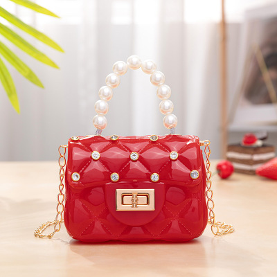 Foreign Trade Mini Bag 2021 New PVC Gel Bag Pearl Hand Diamond Chain Women's Bag Lipstick Key Case