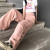 Korean Ins Trendy Retro Pink Love Jeans Casual Straight-Leg Mop Pants Loose Wide Leg Daddy Pants Women