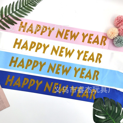 Foreign Trade Happy New Year Happy Happy New Year Onion Pink Satin Cloth Strap Birthday Party Shoulder Strap Ceremonial Belt