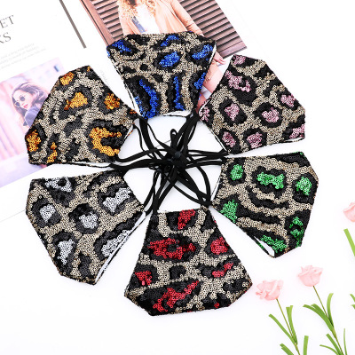 Amazon Customized Adult Leopard Print Sequined Mask Pure Cotton Cloth Lining Filter Dust Mask Wholesale