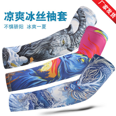 Support Customized Viscose Fiber Sun-Protection Oversleeves Outdoor Riding Flower Arm Tattoo Tattoo Men and Women Arm Sleeve Fishing Oversleeve
