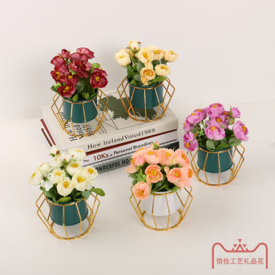 Photo Studio Decorative Setting Wrought Iron Simulation Flower Pot Wedding Celebration Fake Flower Decoration Silk Flower Ornament