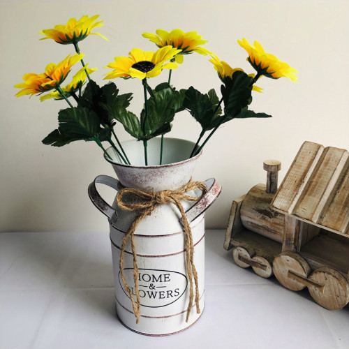 2021 new retro european-style vintage binaural milk pot-shaped flower arrangement iron bucket home living room decoration ornaments