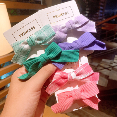New Korean Style Children's Sweet Plaid Bow Barrettes Girl's Heart Solid Color Hair Accessories Tied-up Hair Hair Accessories Mori Style Hair Accessories