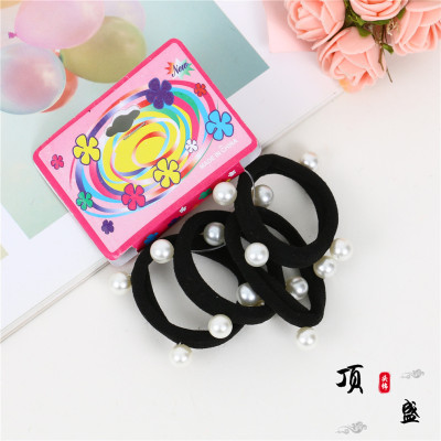 Fashion Basic Pearl Hair Accessories Rubber Headband Head Rope Hair Band Hair Elastic Band Black Hair Rope Headdress