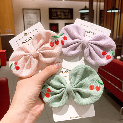 Korean Children's Hair Accessories Girls' Bow Cropped Hair Clip Cherry Hairpin Duckbill Clip Little Girl Bangs Ornament