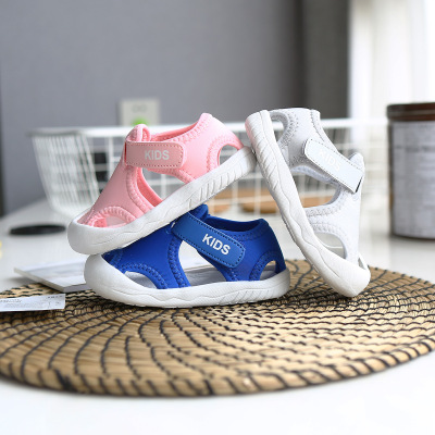 Penguin Student 2021 Summer Hollowed Leisure Solid Color Beach Shoes Baby Hook & Loop Korean Style Baby Sandals Foreign Trade