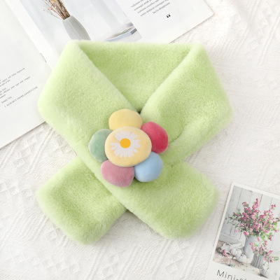 Children's Scarf Autumn Winter New Korean Style Cute Super Plush Cartoon Sun Flower Cross Baby Warm Bandana