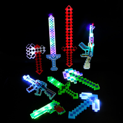 My World Minecraft Peripheral LED Luminous Toy MC Diamond Pickaxe Sword Axe Weapon Model Comic Show Stall