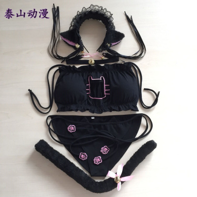 Factory Wholesale New Sukumizu Embroidered Bra Anime Cat Open Chest Cosplay Sexy Lingerie Set