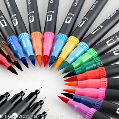 Double-Headed Black Stick Watercolor Pen Water-Soluble Professional Brush Color Filling Hook Line Painting 12-100 Colors