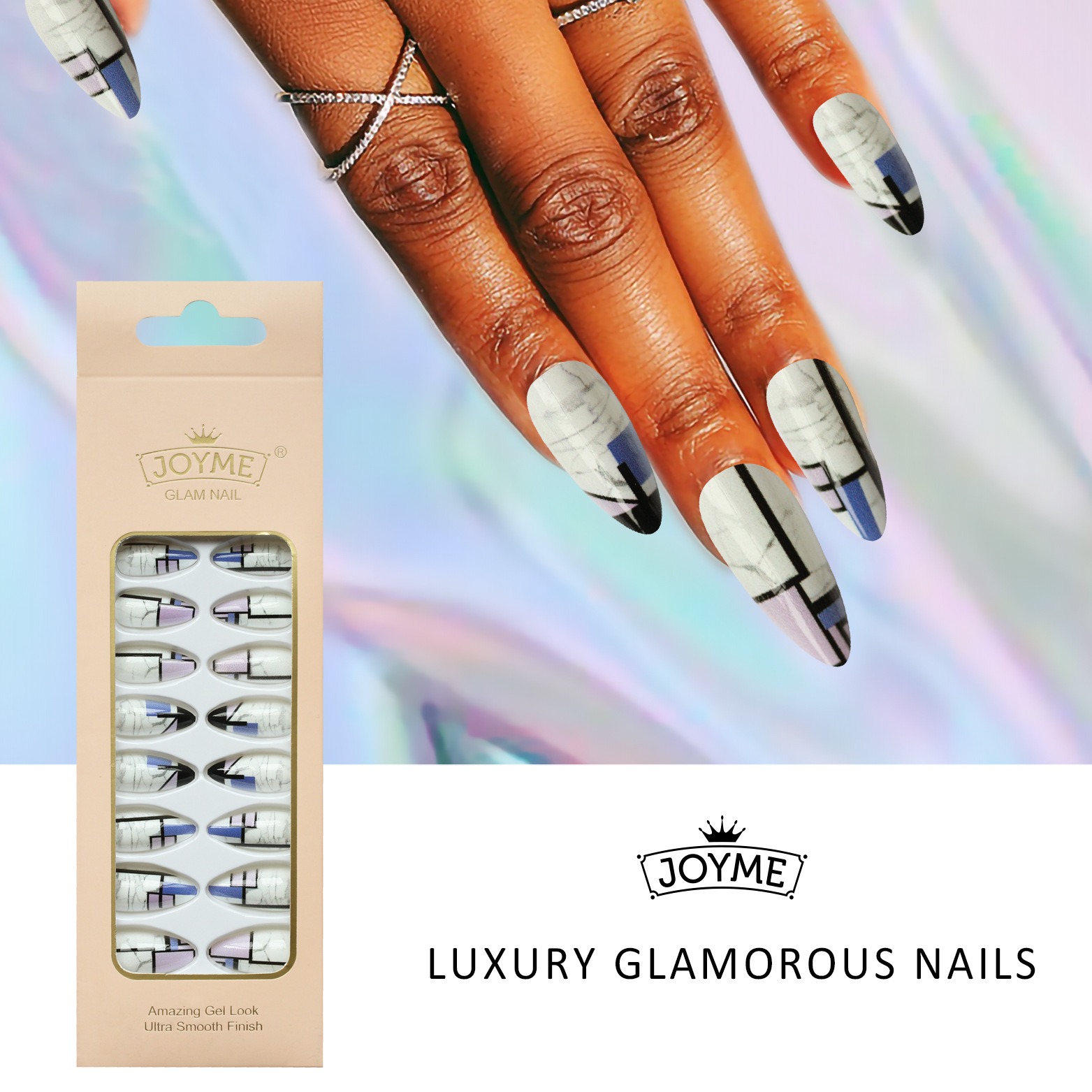 现货欧美热销24片杏仁甲成品穿戴甲成品甲美甲贴片假指甲送果冻胶