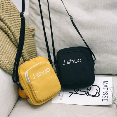 Wholesale New Canvas Bag Simple Letter Embroidery Student Shoulder Crossbody Bag Trendy Cool Hip Hop Phone Small Square Bag Women