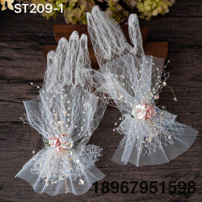 Bridal Wedding Short Lace Silk Yarn Mesh Bow Gloves Spring and Summer Bride Photo Gloves Accessories