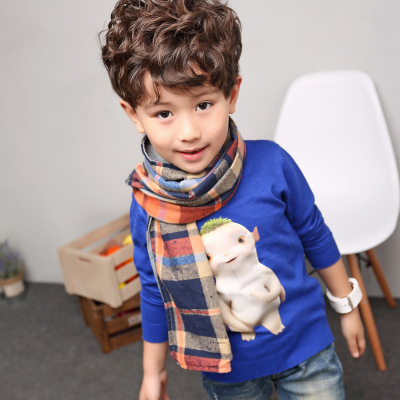 New Children's Scarf Autumn and Winter Korean Style Versatile Cotton and Linen Plaid Scarf for Boys and Girls Warm Scarf