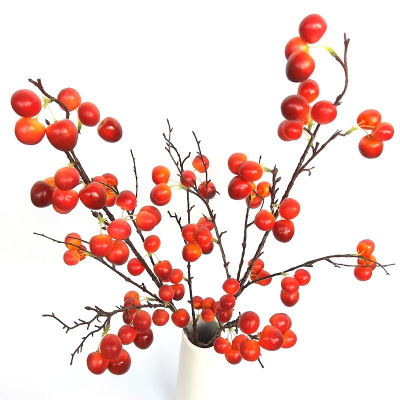 New Simulation Large Cherry Fruit Single Stem Cherry Fruit Persimmon Mango Pepper Customized Red Cherry Wholesale
