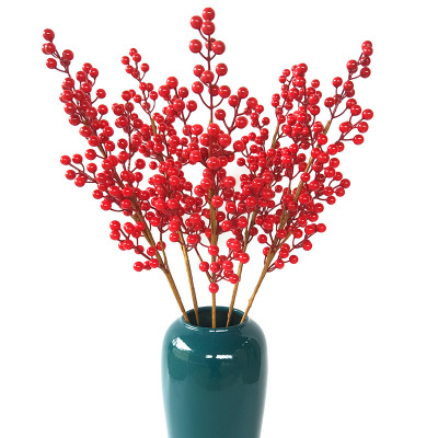 New Sale Simulation Single Stem 9 Head Chinese Hawthorn Hollyberry Berry Fortune Fruit Christmas Decoration Custom Wholesale