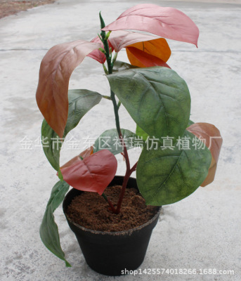 Simulation High Banyan Leaf Autumn Color 3 Fork Ficus Altissima Leaf Evergreen Plant Fake Tree Leaves Banyan Leaf Engineering Wholesale