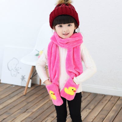 2018 Korean Style Thickened Warm Cartoon Plush Large Pocket Embroidered Scarf Gloves for Boys and Girls Winter Cute