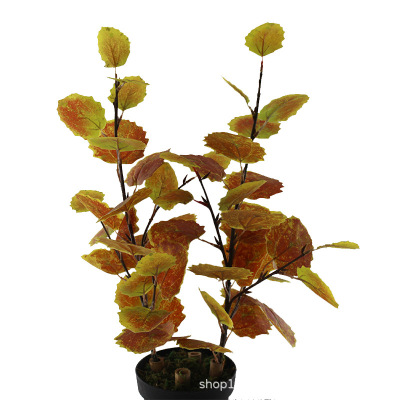 Simulation Fake Leaves Four-Fork European Poplar Leaves Three-Dimensional Lamination Plant Leaves Mini Floor Small Pot Plant Wholesale