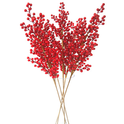 Factory New Sale Simulation Single Stem 21 Head Chinese Hawthorn Fortune Fruit Hollyberry Berry Wild Fruit Custom Decoration