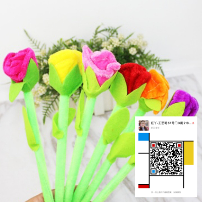 Creative Cute Plush Rose Flower Plush Blue Flower Ballpoint Pen Students' Office Stationery Gift