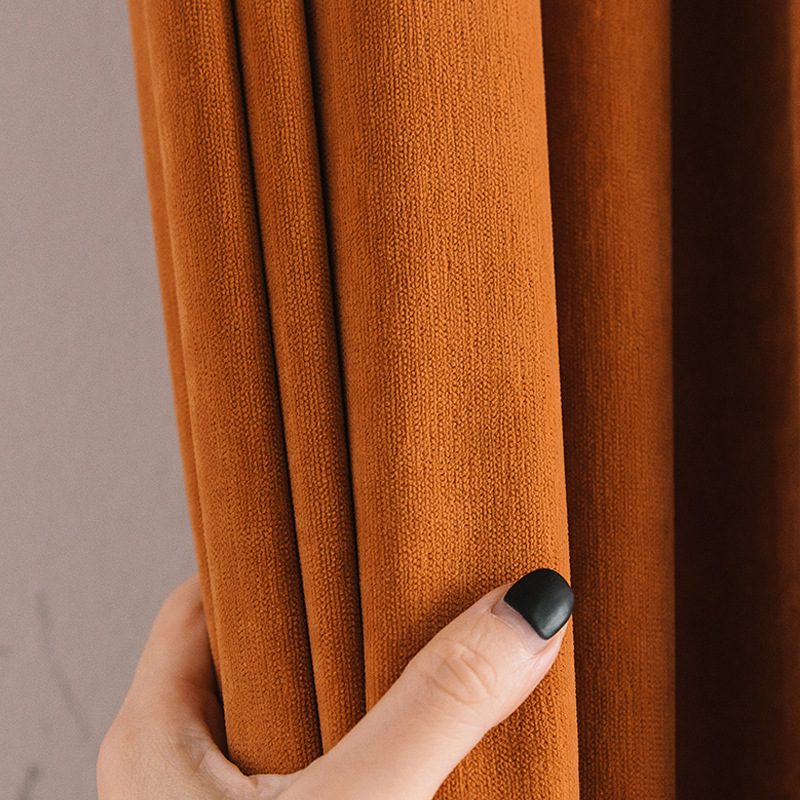 雪尼尔莫兰迪色婴儿绒面料北欧遮光简约现代窗帘成品加工