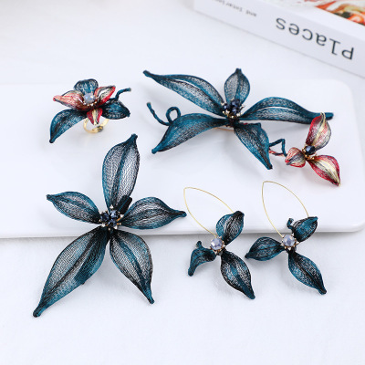 New Creative Style Bridal Headdress Mori Fairy Beautiful Headband Earrings Set New Wedding Accessories Super Fairy Copper Hair Accessories