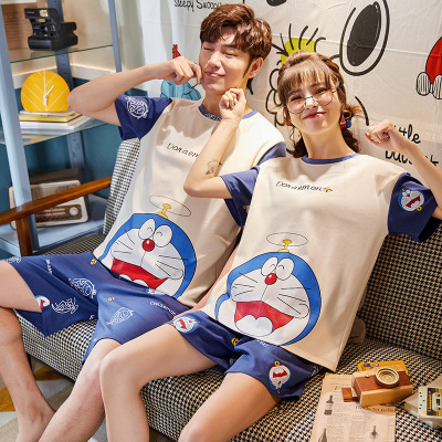 Yanzhixiang Summer New Couple Pajamas Shorts Short Sleeve Cotton Cartoon Pullover Can Be Worn outside Men's and Women's Leisure Wear
