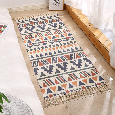 INS Simple Ethnic Style Cotton Linen Bedroom Bedside Mats Living Room Non-Slip Handmade Tapestry Carpet Floor Mat Export