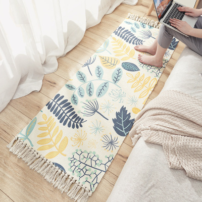 Ethnic Style Cotton and Linen Floor Mat Living Room Sofa and Carpet Bedroom Bedside Foot Mat Long Tatami Mat