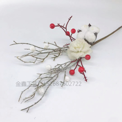 Artificial Flower Red Christmas Berry Pine Cone  Branches Christmas Decoration for Home Floral Decor Flower Crafts