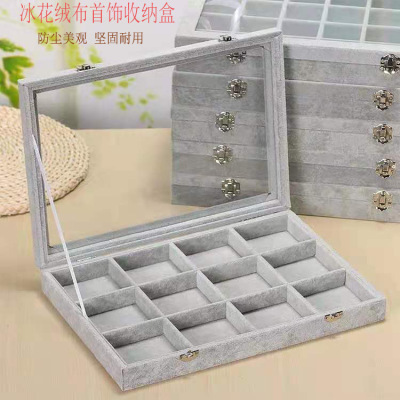 New Large Capacity Transparent and Dustproof Ice Crytal Velvet Jewelry Box Rings Ear Studs Earrings Jewelry Storage Box in Stock Wholesale