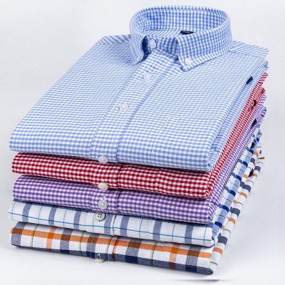2020 New Men's Summer Shirt Anti-Wrinkle Non-Ironing Oxford Fabric Plaid Korean Style Casual Shirt Men's Short Sleeve