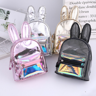 New Fashion Trendy Mesh Sequined Small Backpack Sweet Cute Rabbit Ears Children Backpack Zipper Schoolbag