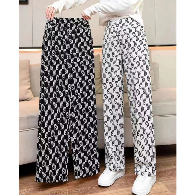 2021 Spring and Summer New High Waist Slimming Draping Casual Straight Pants Women's Hong Kong Style Letter Printed Wide Leg Pants Trousers