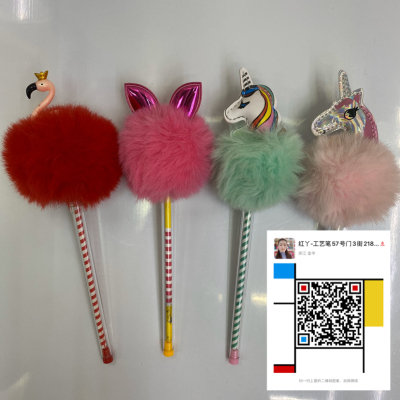 Flying Stationery Unicorn Hair Ball Gel Pen Flamingo Hair Ball Gel Pen Modeling Feather Pen Craft Pen Gift