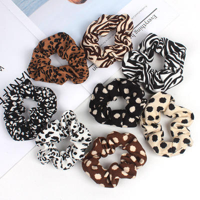 Autumn and Winter Plush Fabric Leopard Print Dots and Stripes Large Intestine Hair Ring Hair Rope Simple Ornament Juxin