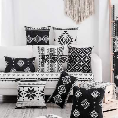 New Black and White Geometry Pillow Sofa Cushion Simple Backrest Office Cushions Linen Throw Pillowcase Cushion
