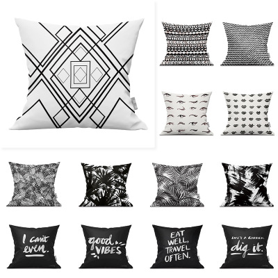 New Simple Nordic Black and White Plain Pillow Cover Geometric Peach Skin Fabric Sofa Pillow Lumbar Support Cushion Sofa Pillowcase Wholesale