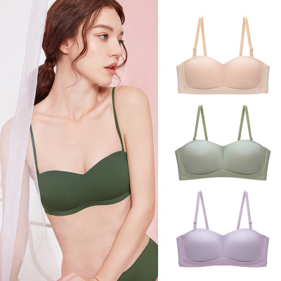 Thin Underwear Female Breasts Contracting Push up Simple and Seamless without Steel Ring Glossy Strapless Bra One Piece Dropshipping