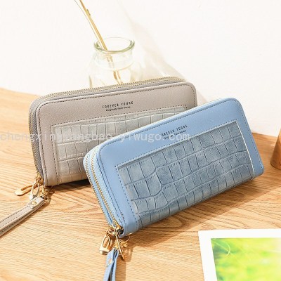 Wallet Women's Wallet Double Pull Bag Fashion Women's Bag Long Pu Wallet Double Zipper Stone Pattern Money Clutch