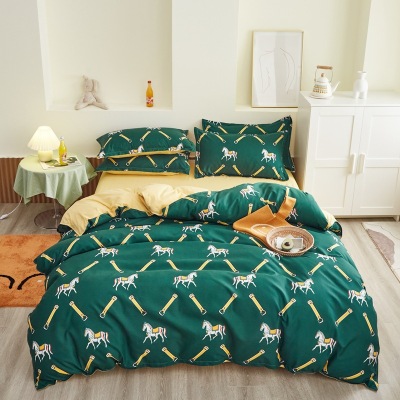 Live Broadcast New Aloe Cotton Printing Fresh Four-Piece Set Student Dormitory Bed Sheet Quilt Cover Seamless Hair Generation