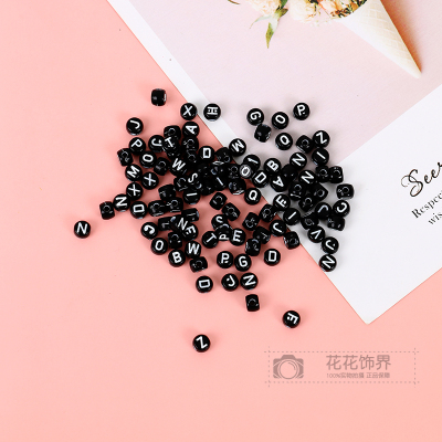 DIY Ornament Accessories Children's Handmade Bracelet String Beads Material Black round Acrylic English Letter Beads