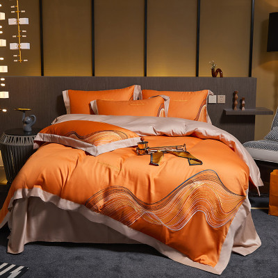 2021 New Pure Cotton Four-Piece Set Spring and Summer Bedding Embroidery 60 Pieces Satin Long-Staple Cotton Four-Piece Set