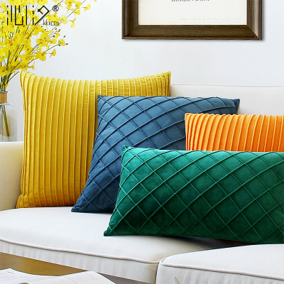 Nordic Cushion Solid Color Velvet Super Soft Square Plaid Backrest Light Luxury and Simplicity Modern Velvet Sofa Cushion