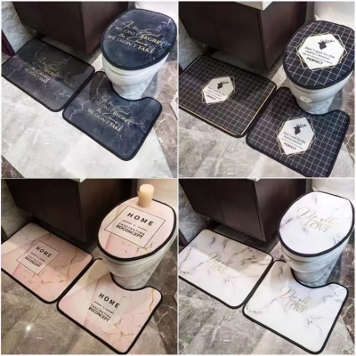 Cross-Border Flannel Floor Mat Toilet Three-Piece Crystal Velvet Floor Mat Bathroom Mats Factory Direct Sales Doormat